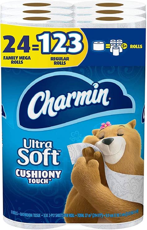 Charmin Ultra Soft Cushiony Touch Toilet Paper, 24 Family Mega Rolls ...