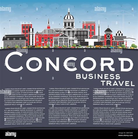 Concord New Hampshire City Skyline with Gray Buildings, Blue Sky and Copy Space. Vector ...