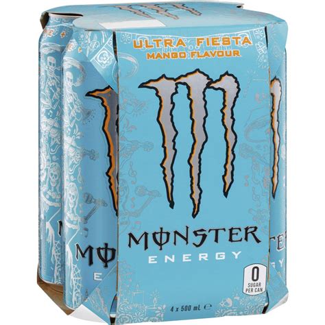 Monster Energy Ultra Fiesta Mango Flavour Cans 500ml X4 Pack | Woolworths