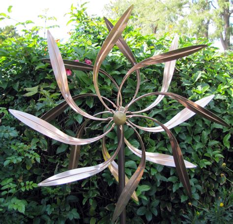 Stanwood Wind Sculpture: Kinetic Copper Dual Spinner - Dancing Willow Leaves - Stanwood Imports