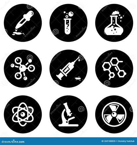 Set of White Icons Isolated Against a Black Background, on a Theme Chemistry Stock Vector ...