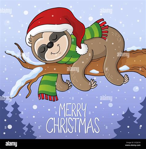 Christmas sloth theme image 2 - picture illustration Stock Photo - Alamy