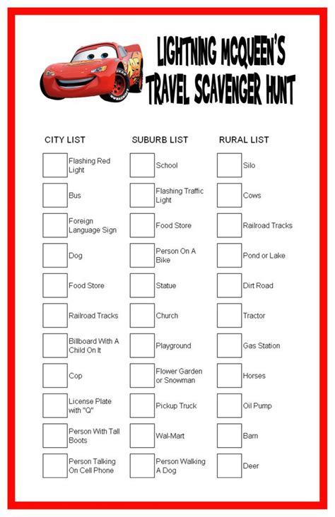 Car Scavenger Hunt Printables