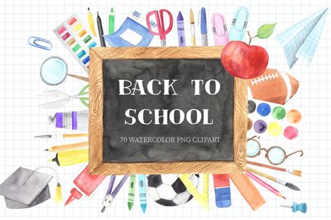 Watercolor Back to School Clipart Graphic