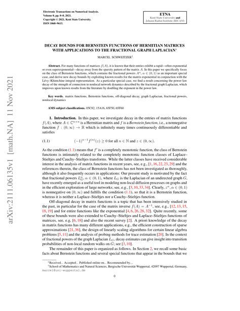 (PDF) Decay bounds for Bernstein functions of Hermitian matrices with applications to the ...