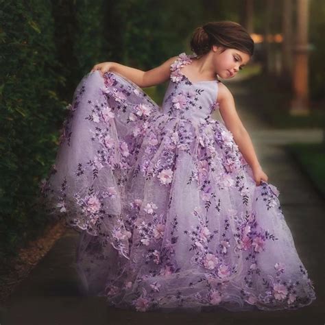 New Pretty Lace Flower Girl Dress Pageant Dress 2017 Lavender Kids Ball Gowns First Communion ...