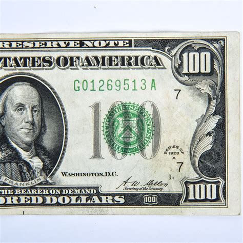 1928 A Series Federal Reserve Note 100 Dollar Bill | EBTH