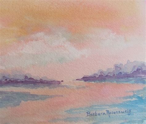 Abstract Pink Sunset Painting Art Print of Original Watercolor Landscape, Misty Nursery Home ...