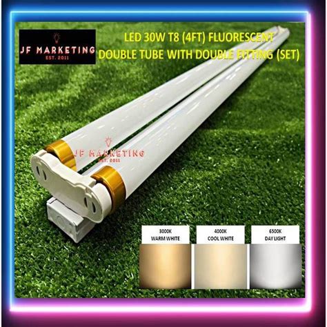 LED 30W T8 (4FT) FLUORESCENT DOUBLE TUBE WITH DOUBLE FITTING (SET) / LAMPU KALIMANTANG | Shopee ...