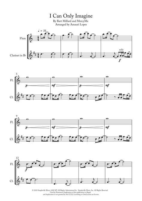 I Can Only Imagine Sheet Music | Mercy Me | Instrumental Duet