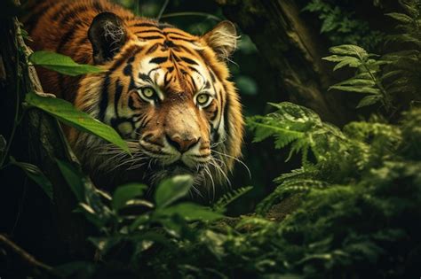 Premium AI Image | A tiger is hunting in the forest