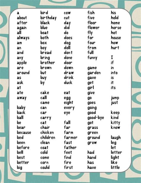 Dolch Word List Dictionary for student writing folders. 312 words ...