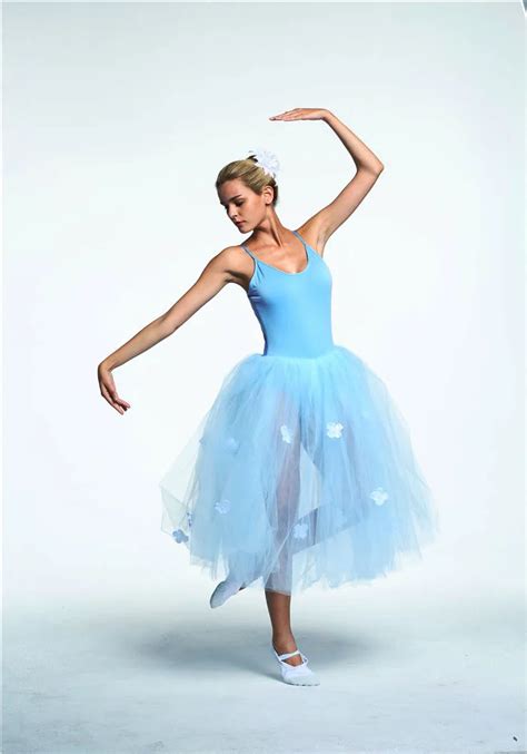 Romantic Blue Long Tutu Ballet Dress Adult Girl Ballerina Contemporary Dance Costumes Tulle ...