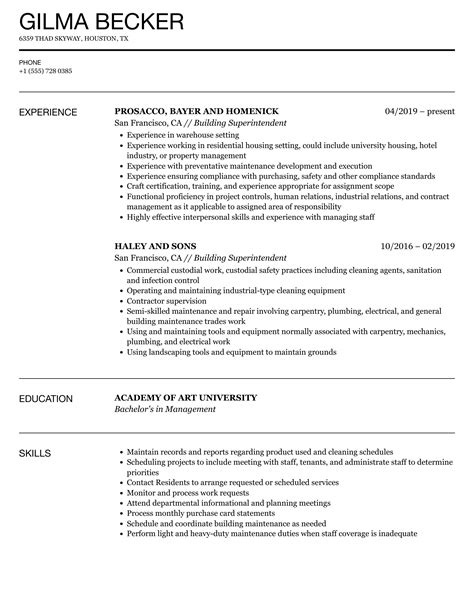 Building Superintendent Resume - StephenCurley Blog