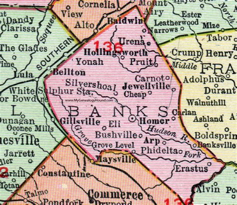 Banks County, Georgia, 1911, Map, Rand McNally, Homer, Hollingsworth ...