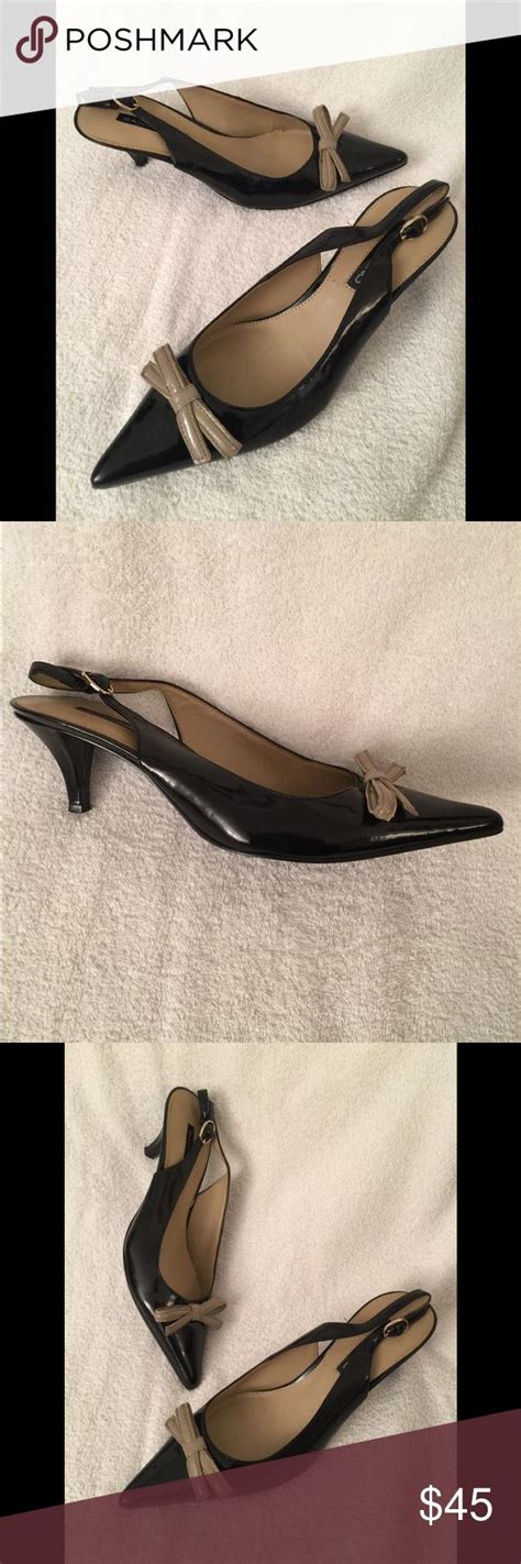 Black Patent Leather Kitten Heel Sling Back sz 9M | Kitten heels, Heels, Black patent leather