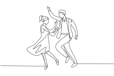 Single continuous line drawing man and woman performing dance at school ...