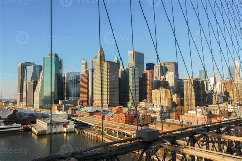 Downtown NYC Skyline from the Brooklyn Bridge. 15990882 Stock Photo at ...