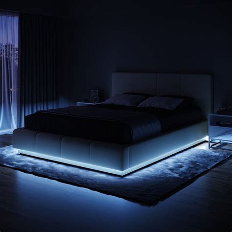 Infinity Bed with Gas Lift and underbed LED in PU leather Floating Bed ...