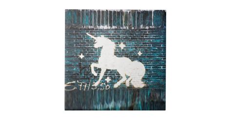 Graffiti Unicorn on Blue Brick Wall Ceramic Tile | Zazzle