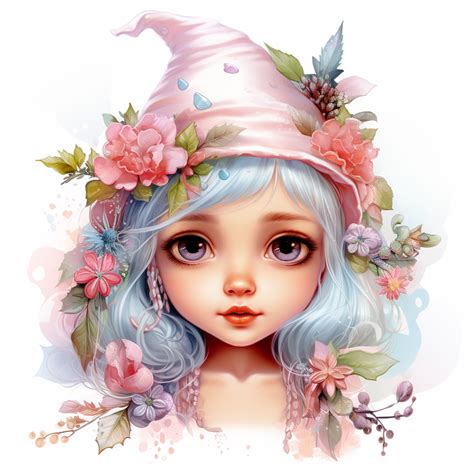 clipart, white background, elf art for android, pastel colors, in the style of whimsical ...