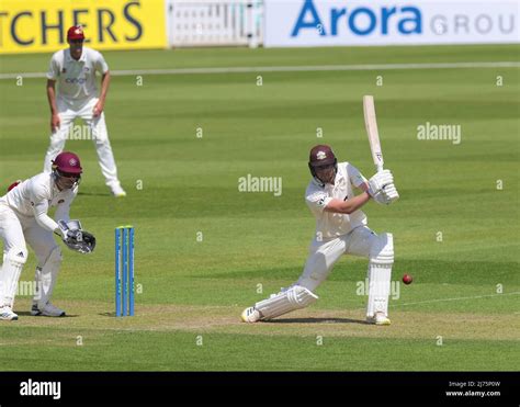 6 May, 2022. London, UK. Surrey’s Gus Atkinson batting as Surrey take ...