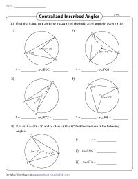 Inscribed Angles and Central Angles Worksheets