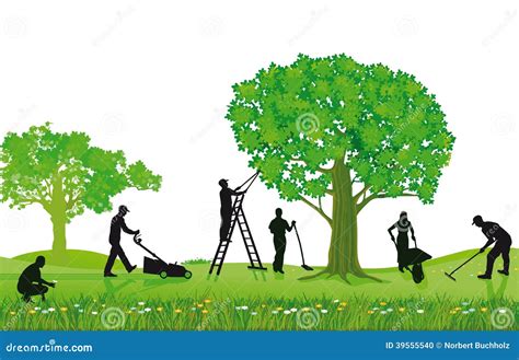 Crew of Landscapers Working Outdoors Stock Vector - Illustration of people, green: 39555540