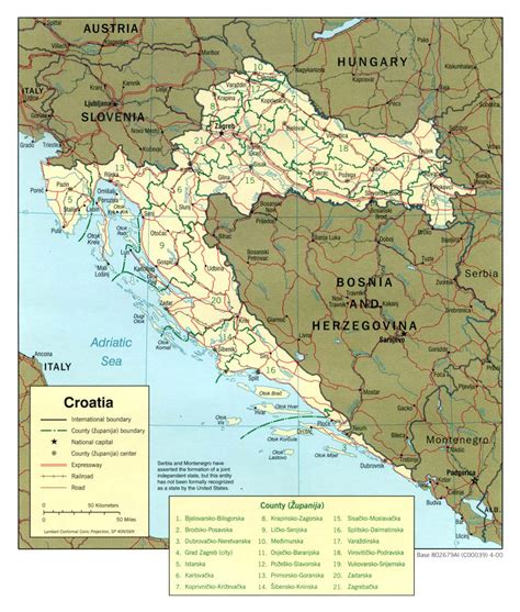 Large political and administrative map of Croatia with roads and cities - 2000 | Croatia ...