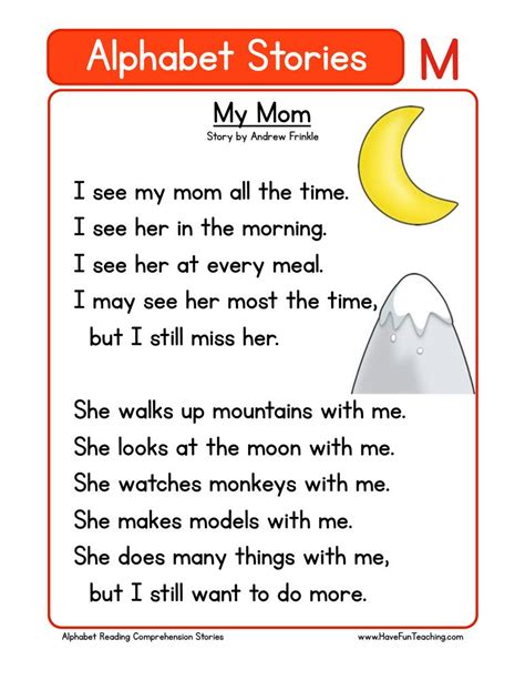 Alphabet Stories Letter M Reading Comprehension Worksheet | Reading comprehension worksheets ...