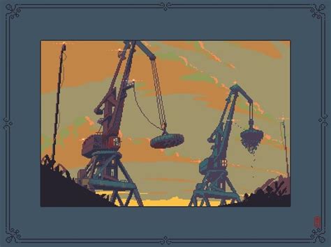 Dock 2 (Magnet cranes) [pixel art]【2024】 | ドット絵, 絵, 像