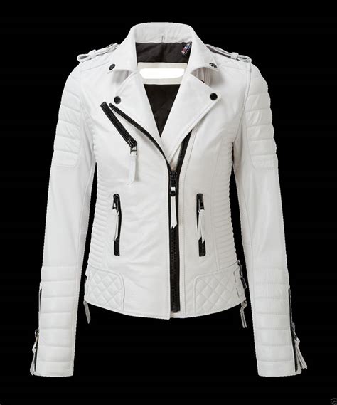 New White Leather Jacket Women Quilted Biker Motorcycle Slim Fit All ...