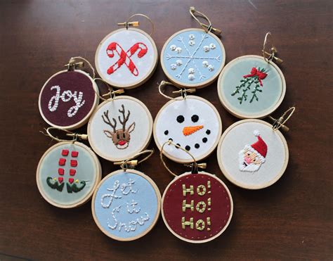 Set of 10: Handmade Christmas Ornaments Embroidery Hoop | Etsy ...