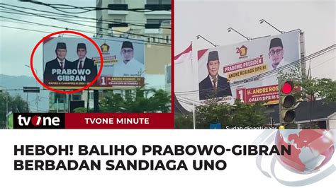 Viral Baliho Prabowo-Gibran Diduga Gunakan Badan Sandiaga Uno | tvOne Minute - YouTube