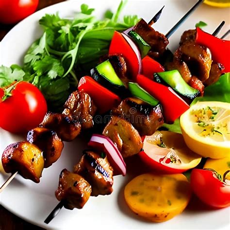 Caucasian Shish Kebab with Herbs and Vegetables.Lamb Kebab with Spices.Caucasian Shish Kebab on ...