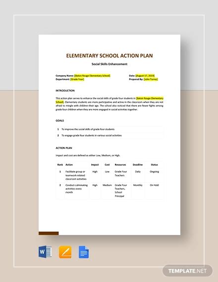 School Action Plan - 12+ Examples, Format, Pdf