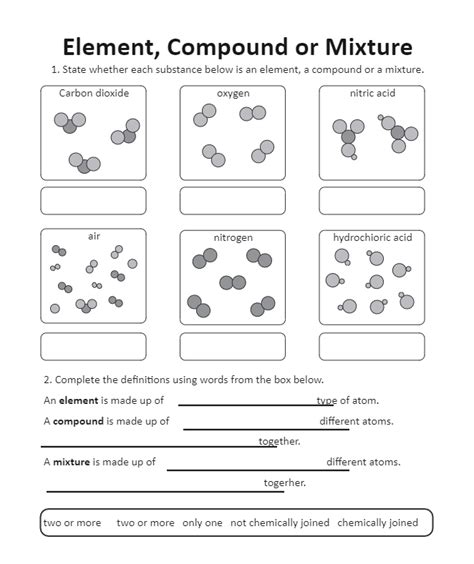 Elements Compounds or Mixtures worksheet | Compounds and mixtures, Elements compounds and ...