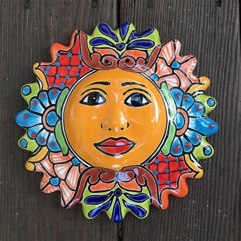 Talavera Sun Face Ceramic Sun, Ceramic Clay, Mexican Talavera Pottery, Sun Moon Stars, Moon ...