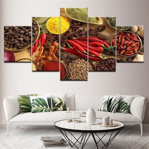 an assortment of spices and seasonings in bowls on a table multi panel canvas wall art