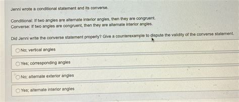 [Solved] Jenni wrote a conditional statement and its converse ...