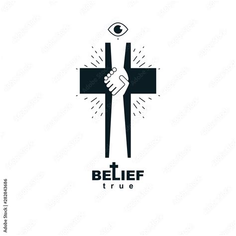 Hand of God shaking the hand of believer, helping and love of Jesus. Christian Cross vector ...