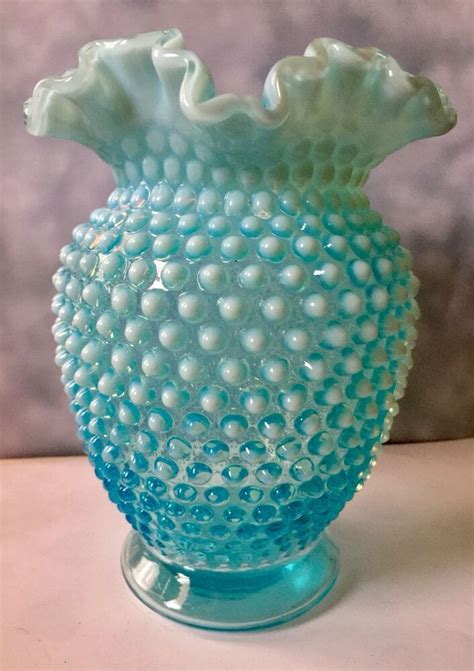 LARGE 8” TALL VINTAGE FENTON BLUE Ruffled HOBNAIL GLASS Vase | eBay | Hobnail glass, Fenton ...