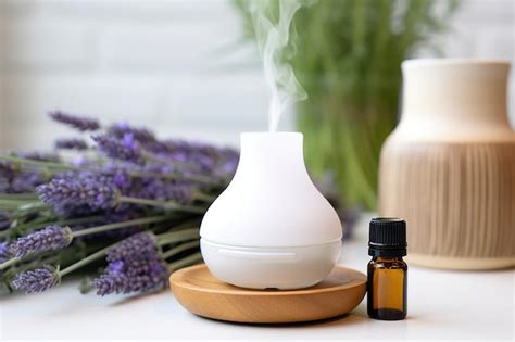 Premium AI Image | Lavender essential oil next to a diffuser