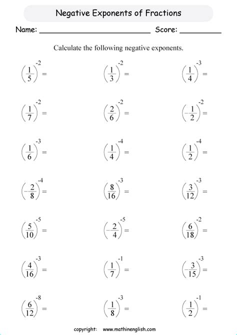 Negative Fractions Worksheets