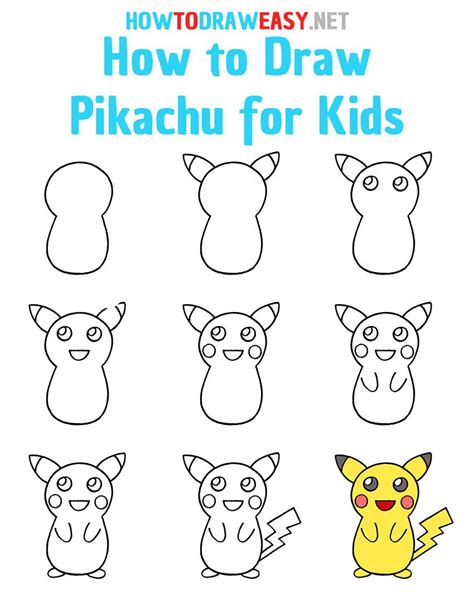 How to Draw Pikachu Step by Step | Drawing lessons for kids, Easy ...