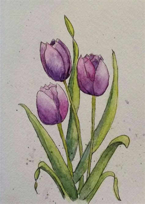 5x7 card Tulips | Watercolor flower art, Flower art painting ...