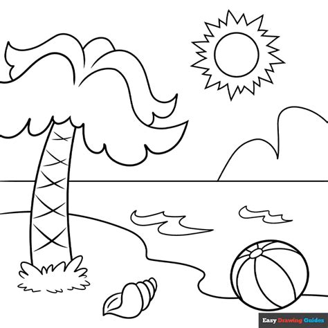 Cartoon Beach Coloring Page | Easy Drawing Guides