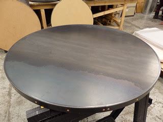 27 - Blue Grey Steel Table Top with Copper Rivets 90cm Dia… | Flickr