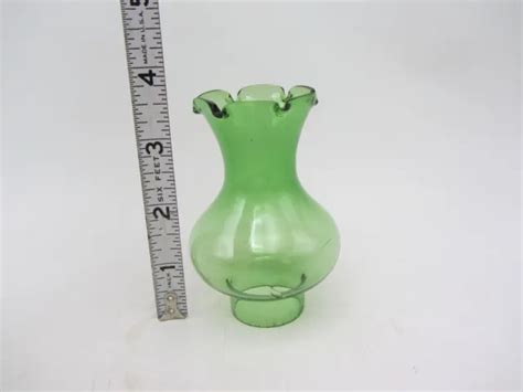 VTG MINIATURE ANTIQUE Oil Lamp Green Glass Chimney Ruffled Top 3-3/4" X 1-1/4" $15.99 - PicClick