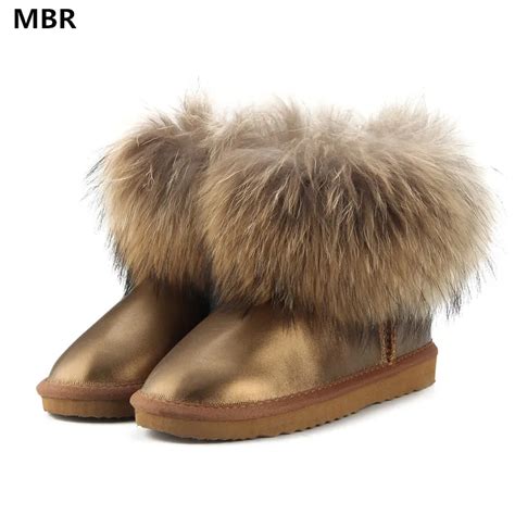 MBR 2017 Fashion Thick Natural Fox fur Snow Boots Women UG Boots 100% Real Leather Waterproof ...